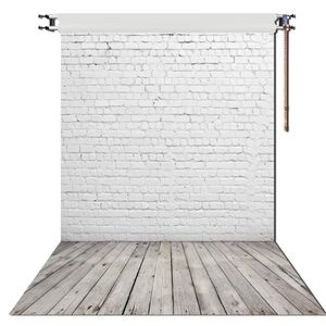 Studio Backdrop - White Brick Wall with Weathered Wood Floor